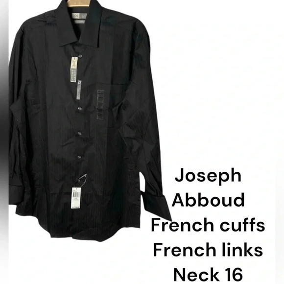 JOSEPH ABBOUD SLIM SOLID BLACK SHIRT WITH FRENCH CUFFS AND CUFFS LINKS - Picture 1 of 9
